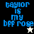 Blue pixelated text 'taylor is my bff rose' on four background variations with star symbols below the text.