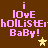 A 4-frame animated contact sheet showing repeated pink pixelated text "i lOvE hOLLiSterhOLLiSter BaBy!" with yellow stars on a brown background, arranged in a 2x2 grid.