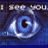 Pixelated static icon featuring a blue spiral galaxy with central black hole and white light trails, overlaid by partially visible text "I SEE YOU" in gray block letters against dark background.