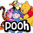 Six show Winnie the Pooh, Eeyore, and Tigger in pixelated animation with text labels changing across frames