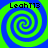 Four identical spiral patterns in blue and green with "LeahT13" text above each, arranged in a on a solid background