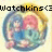 Pixelated circular icon with pastel colors and a black text overlay reading "Watchkins<3" on a light yellow background.