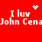 Red background with white pixelated text reading "I luv John Cena" repeated twice, accompanied by a small heart and starburst symbols.