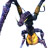 Pixelated creature with dark purple body, yellow-orange glowing lower section, and long curved limbs against white background.