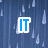 Blue text 'IT IS RAINING' on a dark blue background with falling raindrops, displayed in four segments