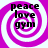 Four identical circular icons with purple and white spiral patterns, each containing black text reading 'peace love gym' in stacked lines.
