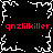 Black background with white pixelated border and central starburst pattern, red text "qnzlikkiller" repeated four times in corners.