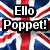 Union Jack flag background with bold black text boxes containing white text reading "Ello Poppet!" and "Jolly good, Govna!" in pixelated font.