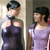 Two side-by-side figures with dark hair; left figure wears dark sleeveless dress, right figure wears light purple dress with short sleeves.