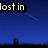 Pixelated blue background with white text fragments 'lost in', 'silent', and 'ballet' over dark silhouettes of structures, a small square icon with plus sign floats above.
