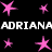 Pixelated pink stars surround white text reading 'ADRIANA' repeated twice on a black background.