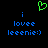 Green pixelated heart symbol above blue text reading 'i lovee leeenie:)' on black background.