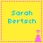Yellow square icon with cyan text 'Sarah Bertsch' and pink dotted border; four identical each contain a small pink tree and star at bottom-right corner