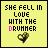 Yellow background with black text reading "SHE FELL IN LOVE WITH THE DRUMMER" and a small heart icon, where the word "LOVE" changes color across frames.