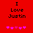 Red background with black text "I Love Justin" and five pink hearts below, where the third heart changes from solid to outlined between frames.