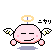 Pixelated pink character with angel wings and halo, displaying four distinct facial expressions