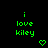 Green pixelated text 'i love kiley' on black background with two green heart icons below, one static and one animated.