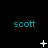 three and three displays the name 'scott' in cyan text above each , with white pixelated symbols changing across the
