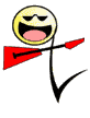 A contact sheet of 10 animated frames showing a yellow stick figure with sunglasses and an open mouth holding a red guitar-like object against a gray background.
