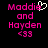Pixelated text displays 'Maddie and Hayden <33' in bright pink on black, with a white heart symbol above the 'Maddie' lettering.