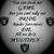 A circular grayscale icon with text and shield symbols, showing a repeated phrase about grape and pride, with a blank white on the right side
