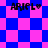 Pixelated icon with blue and pink checkered background, four instances of 'ARIEL' text with heart symbol in black font.