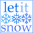 Blue text 'letit' above three snowflakes and 'snow' below on white background with light blue border.