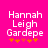 Pixelated text 'Hannah Leigh Gardepe' in white on bright pink background with orange star-like symbols below, two identical frames showing slight animation change.