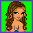 Pixel art of four showing a female character with brown hair, blue eyes, and cherry-themed attire against green background