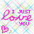 Animated contact sheet of a 48x48 pixel AIM buddy icon showing six frames with repeating text and heart symbols on a diamond-patterned background.