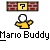 Animated contact sheet of a pixelated Mario Buddy icon showing sequential running poses with brick block and question mark above, displayed on gray background.