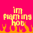 Pixelated text 'im flaming hot' in yellow on bright pink background with orange flames below, two identical frames side-by-side.