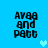 Blue background with black text reading 'Avaa and Patt' in four quadrants, two light blue pixelated hearts appear sequentially.