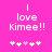 Pixelated text 'I love Kimee!!' on bright pink background with five white and one light pink heart symbols below.