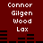 Red background with white text reading Connor Gilgen Wood Lax repeated twice, black horizontal bars below each text block.