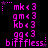 A static digital image displays repeated text strings in bright pink on a black background, arranged in three vertical with horizontal spacing between them