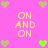 Pixelated pink background with yellow text "ON AND ON" repeated four times, surrounded by green and beige heart shapes.