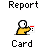 Pixel art of a yellow-shirted figure holding a card with red and black symbols, displayed alongside text labels like 'Report' and 'Card' on gray background.