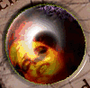 Animated circular icon showing a stylized skull with shifting color schemes and light effects