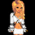 Pixelated character with blonde hair in white crop top and skirt, standing against black background with text overlays.