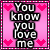 Pixelated pink buddy icon with text "You know you love me" surrounded by heart symbols, displayed as a two-frame contact sheet showing slight animation differences.
