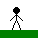 Pixelated stick figure with black head and limbs on white background, transitioning through multiple states including static poses, large round heads with eyes, and red-yellow explosions.