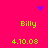 A bright pink background displays four identical green text blocks reading "Billy" and "4.10.08", with two blue pixelated heart shapes at the top center and top right.