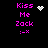 Pixelated text 'Kiss Me Zack :-x' in bright pink on black background with animated white heart and starburst symbols.