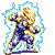 Four pixelated poses of a character with spiky golden hair and blue-gray armor, each showing different combat stances against gray background.