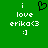 Green background displays white pixelated text 'i love eriko<3 :]' with a black pixelated heart symbol above the text on the left side.
