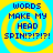 Four identical pixelated display blue text on a yellow spiral background with cyan borders