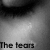 Black-and-white close-up of a person's eyes and nose with overlaid text fragments, showing partial phrases across two