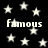 Black background with scattered white stars and repeated text 'Famous' in pixelated font, some letters partially obscured.