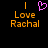 Pixelated orange text 'I Love Rachal' with a pink heart symbol above the word 'Love', displayed on black background.